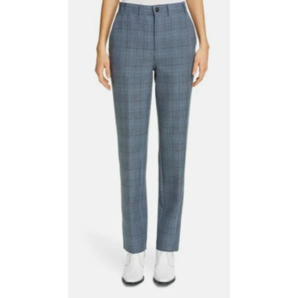 Ganni Glen Plaid Trousers Womens EU‎ 38 Grey Blue Straight Leg High Rise Pants